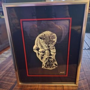 Beautiful cat looking at his reflection picture. 8.5x10.5